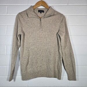 Emi Maglia Quarter Zip Sweater Large Tan Wool Silk Blend Italy Classic Heathered